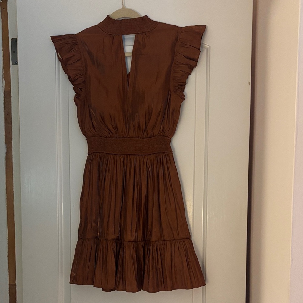 Lulu’s Women's Brown Ruffle-Sleeve Tiered Dress